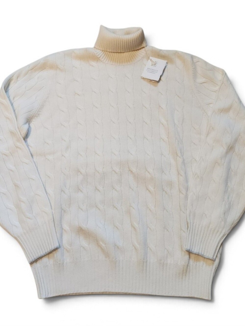 Brunello Cucinelli 100% Cashmere Ivory Cable Knit Turtleneck Sweater Mens Sz 50